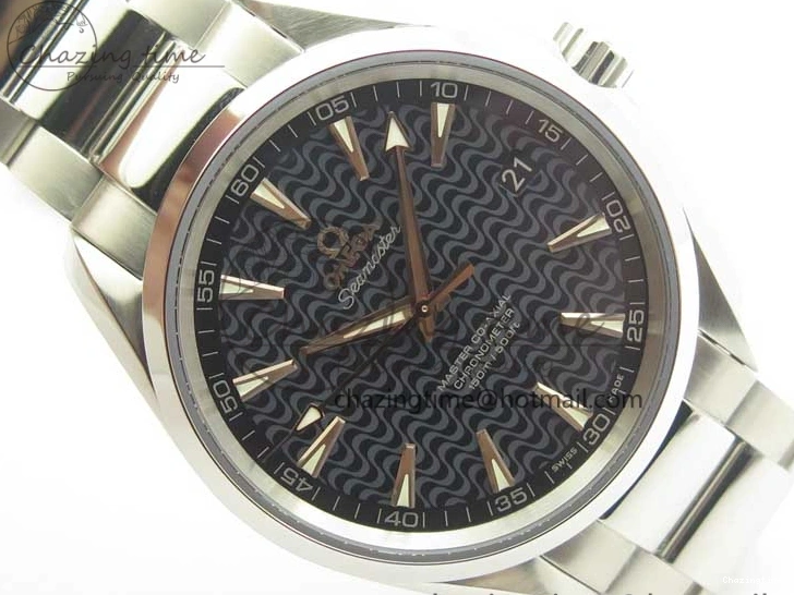 0129 FlexibleFit Aqua Terra 150M SS VSF 1:1 Best Edition Black Wave Textured Dial RG Hand on SS Bracelet A8500 Super Clone 8032